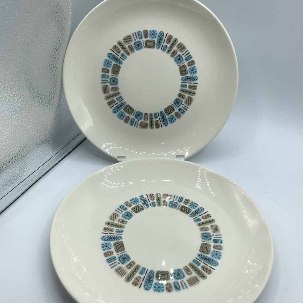 2 Vintage MCM Canonsburg Pottery Temporama Atomic 10 inch Dinner Plates.  1960’s